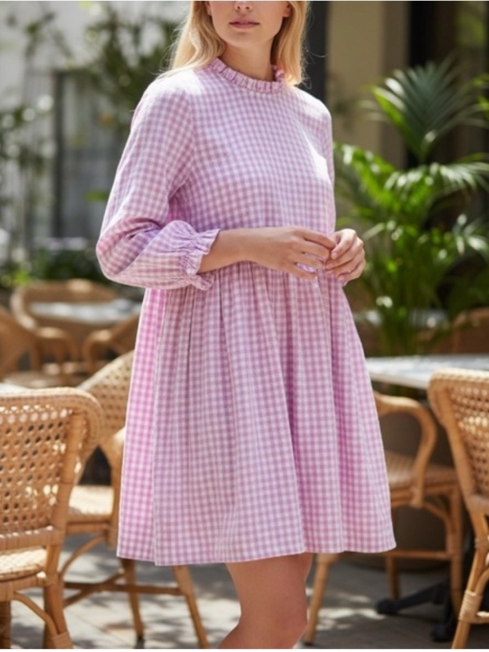 Free People Liza Drop Waist Gingham Midi Dress in Tuscany Pink